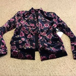 1 STATE NWT SZ 8 PLUSH LUXE BLUE NIGHT VELVET BLAZER JACKET OPEN FRONT FLORAL